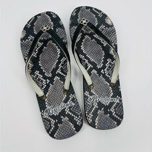 Brighton snake print flip flops